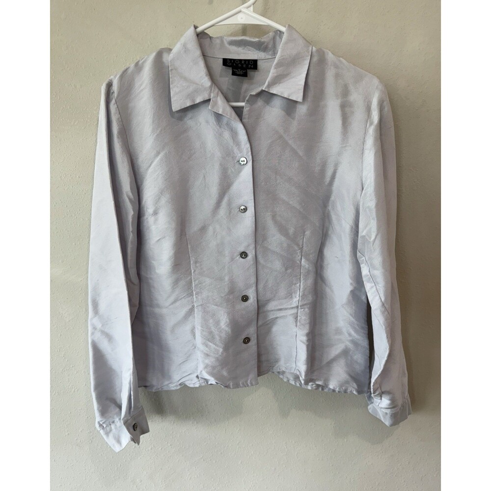 SIGRID OLSEN Women’s vintage blouse Gray Button Up Long Sleeve Shirt Top Medium